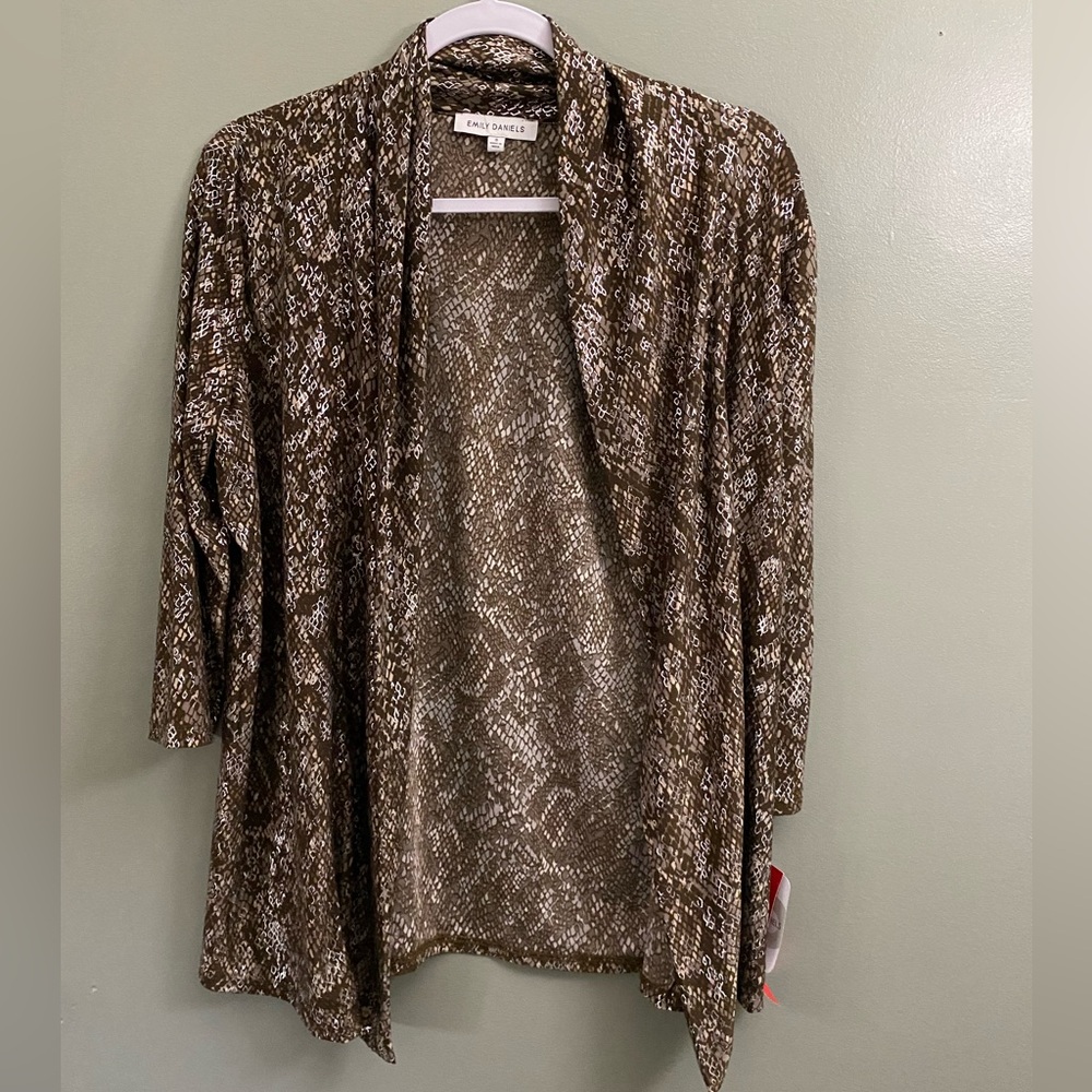 Emily Daniels Brown Snake-Print Open Front Women's cardigan S new stretch India